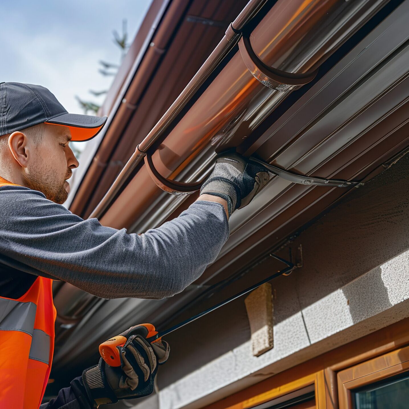 Portrait Worker Attaching Aluminum Rain Gutter House With Big Space Text Product Generative Ai Portrait Worker Attaching Aluminum Rain Gutter House With Big Space Text Product Generative Ai